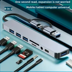 8-in-2 USB-C Hub Adapter with SD/TF Card Reader