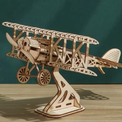 3D Wooden Bi-Plane Model Kit - Handcrafted DIY Puzzle