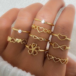 Gold Color Heart Rings 9pcs Sets For Women