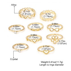 Gold Color Heart Rings 9pcs Sets For Women