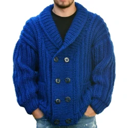 Lapel Double Breasted Long Sleeve Knitted Cardigan