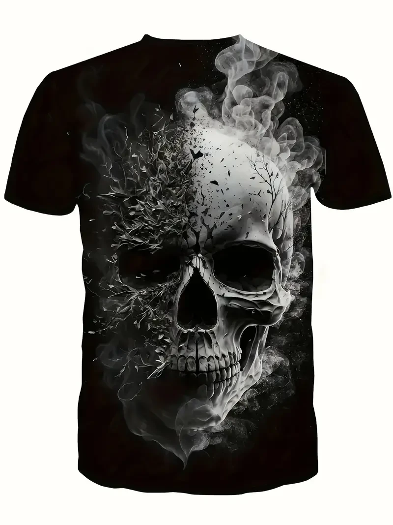 Men's Skull 3D Print Short Sleeve Crew Neck T-Shirt