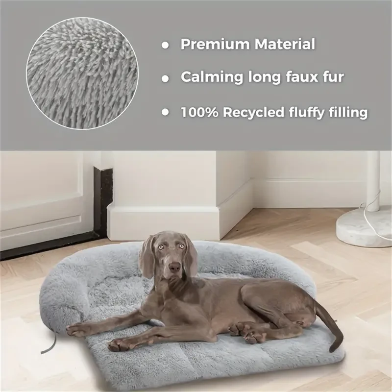 Fluffy Large Dog Bed Couch Cover - Washable Calming Dog Mat for Furniture Protection (Grey)