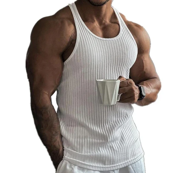 Men's Knitted Vertical Stripe Athletic Fit Racerback Tank Top