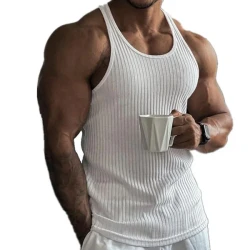 Men's Knitted Vertical Stripe Athletic Fit Racerback Tank Top