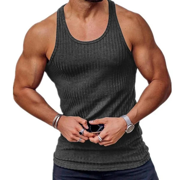 Men's Knitted Vertical Stripe Athletic Fit Racerback Tank Top