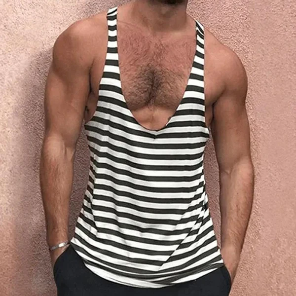 Casual Striped Deep V Neck Tank Top