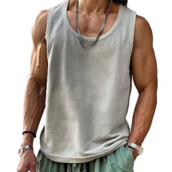 Men's Casual Cotton Linen Blended Round Neck Tank Top