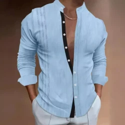 Men's Casual Printed Lapel Long Sleeve Shirt