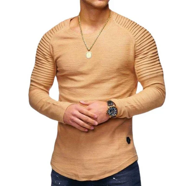 Men's Casual Solid Color Round Neck Long Sleeve T-Shirt