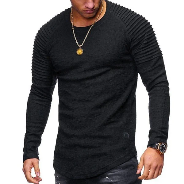 Men's Casual Solid Color Round Neck Long Sleeve T-Shirt