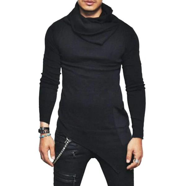 Casual Turtleneck Long Sleeve Irregular Hem T-Shirt