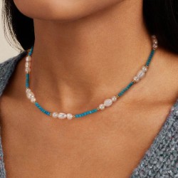 Turquoise and Pearl Beaded Necklace