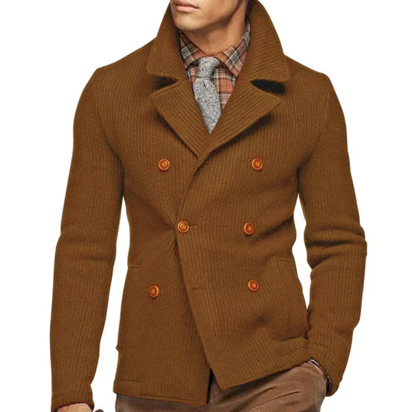 Corduroy Notched Lapel Double-Breasted Blazer