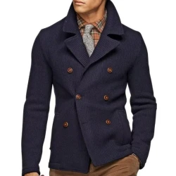 Corduroy Notched Lapel Double-Breasted Blazer