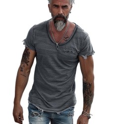 Round Neck Raw Edge Short Sleeve T-Shirt