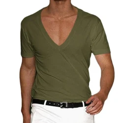 Men's Fitness Sports Solid Color Deep V Neck T-Shirt