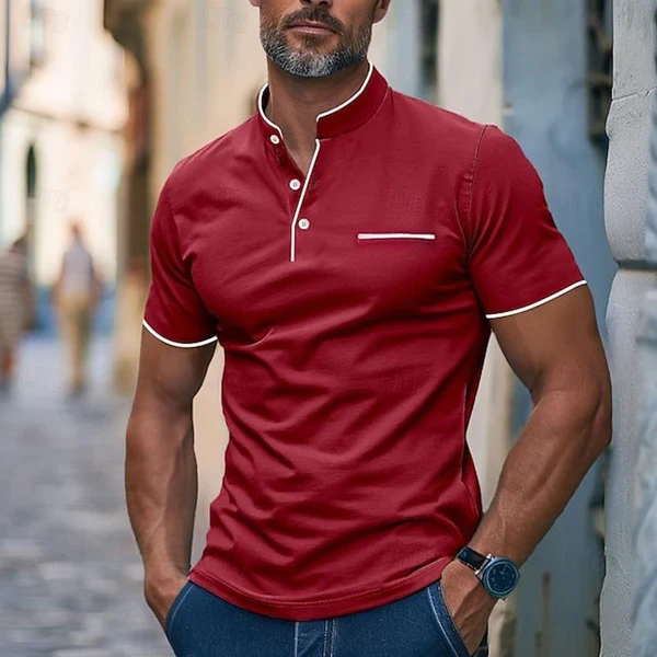 Stand Collar Slim Fit Short Sleeve T-Shirt