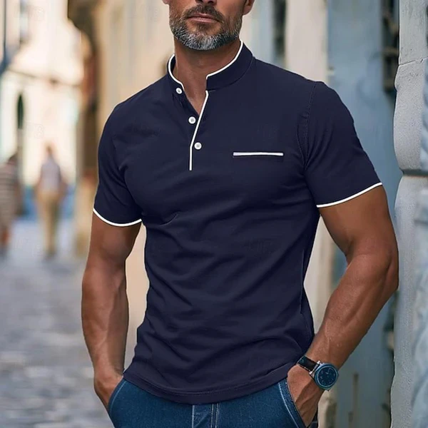 Stand Collar Slim Fit Short Sleeve T-Shirt