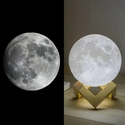 3D Printed Moon Lamp with Bracket and Remote Control - USB Plug-in, 16 Colors LED Night Light