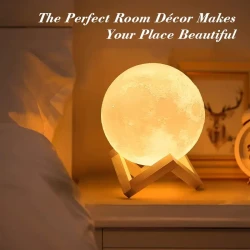 3D Printed Moon Lamp with Bracket and Remote Control - USB Plug-in, 16 Colors LED Night Light