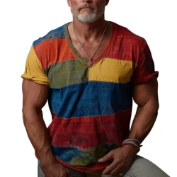 Men's Color block V-Neck Short Sleeve T-Shirt