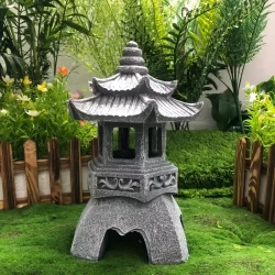 Solar-Powered Zen Garden Pagoda Lantern - Outdoor Stone Tower Light for Courtyard & Fence Decor