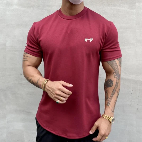 Men's Round Neck Solid Color Sports T-Shirt