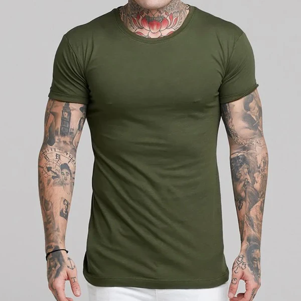 Solid Round Neck Short Sleeve Sports Fitness T-Shirt