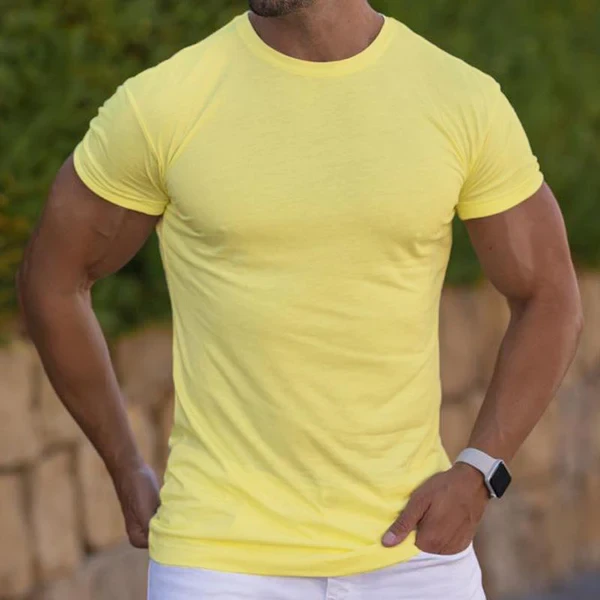 Solid Round Neck Short Sleeve Sports Fitness T-Shirt