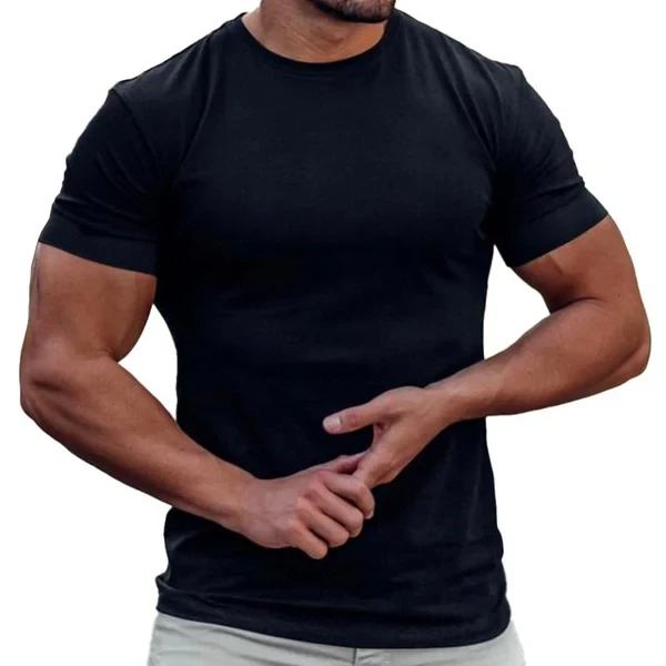 Solid Round Neck Short Sleeve Sports Fitness T-Shirt