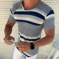 Casual Striped Round Neck Short Sleeve T-Shirt