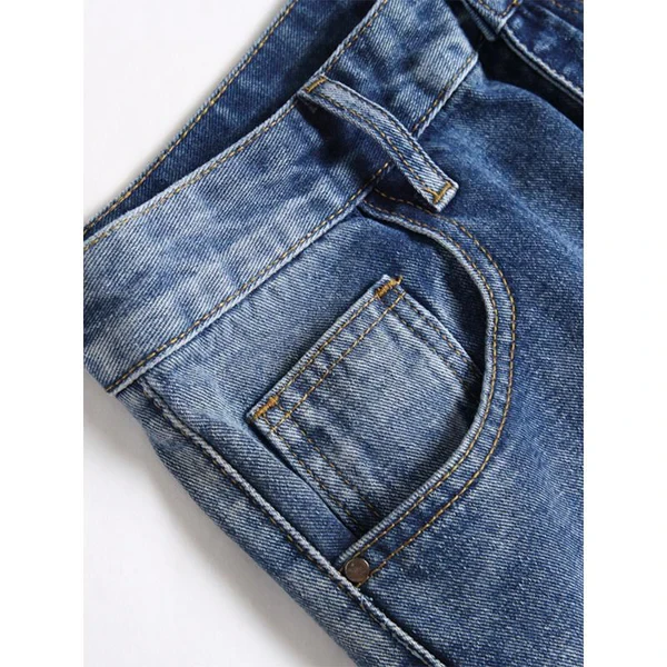 Washed Multi-Pocket Straight-Leg Jeans