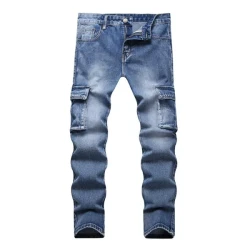 Washed Multi-Pocket Straight-Leg Jeans