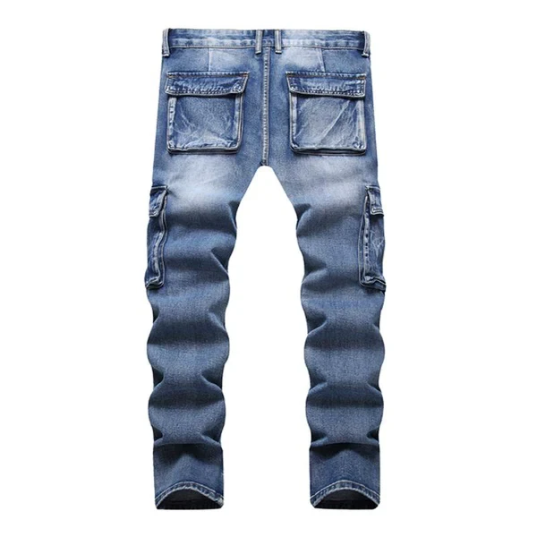 Washed Multi-Pocket Straight-Leg Jeans