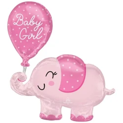 Foil Balloon - SS Baby Girl Elephant & Balloon (78cm)