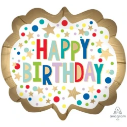 Balloon - SuperShape Gold Satin Marquee Dots Happy Birthday