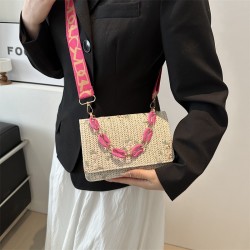 Straw Square Bag with Acrylic Chain