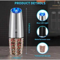 USB Rechargeable Salt and Pepper Grinder Set - Electric Mill with Adjustable Coarseness and LED Light