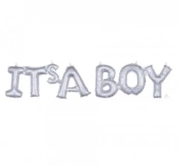 Script Phrase Balloon IT'S A BOY Silver Holographic