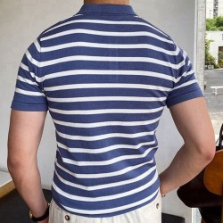 Blue Striped Men's Business Polo