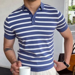 Blue Striped Men's Business Polo