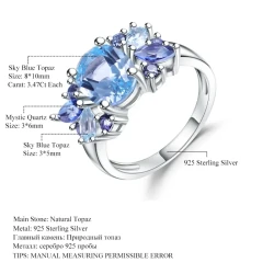 S925 Sterling Silver Natural Topaz Gemstone Ring – Elegant Blue Statement Jewelry