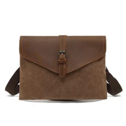 Vintage Flap Leather Canvas Panel Clutch Bag