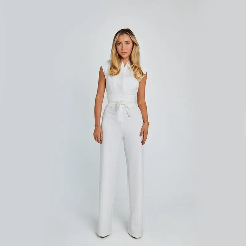 Elegant V-neck Sleeveless Wide Leg Jumpsuit Women Clothing