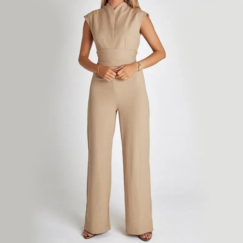 Elegant V-neck Sleeveless Wide Leg Jumpsuit Women Clothing