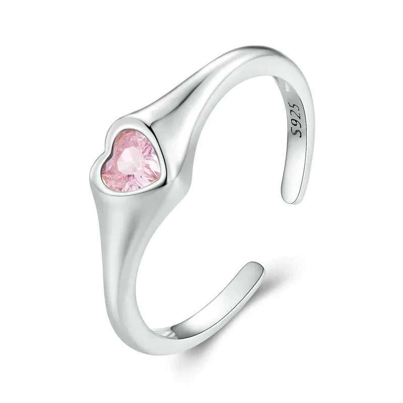 Adjustable Heart-shaped Pink Gemstone Ring for Women