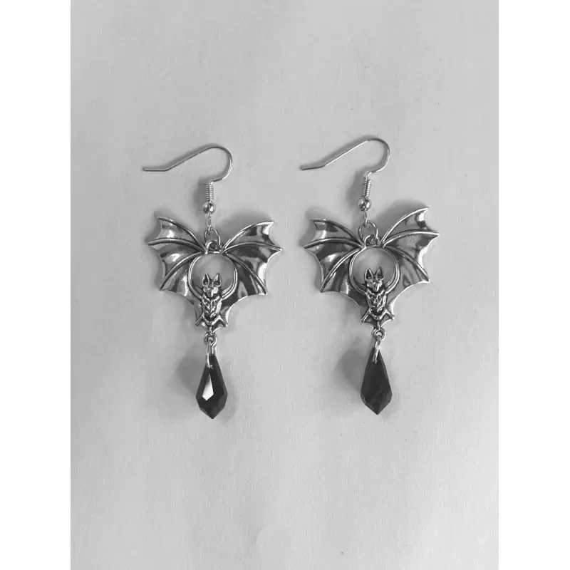 Gothic Bat Wing Crystal Drop Earrings for Women