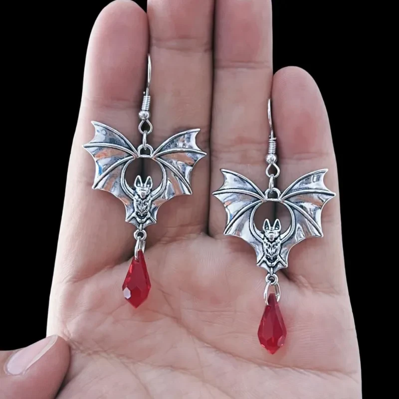 Gothic Bat Wing Crystal Drop Earrings for Women