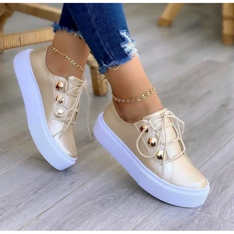 Lace-up Rivet Flats Sneakers for Women